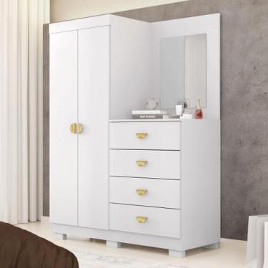 Imagem de Cômoda Roupeiro 2 Portas 4 Gavetas Cristal - Vila Rica, Branco/Camarim