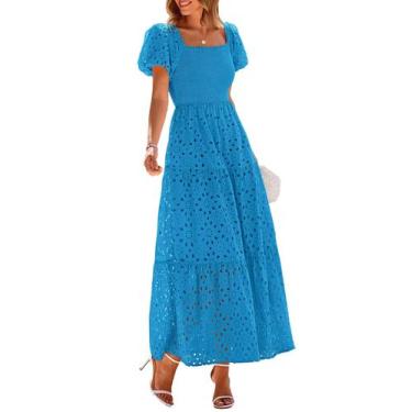 Imagem de Vestido PRETTYGARDEN Azul Lago com Decote Quadrado e Detalhe Eyelet XL