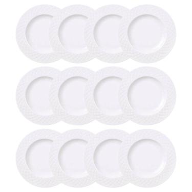 Imagem de Jogo 12 Pratos Sobremesa Porcelana Ingrid Branca 21cm Mesa Posta Buffet Restaurante Tramontina