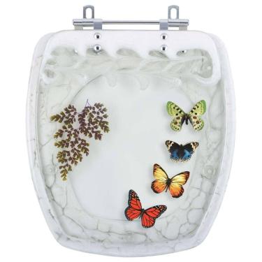 Imagem de Acento Sanitário Poliéster Decorada Borboletas Stylus Branco para louça Celite