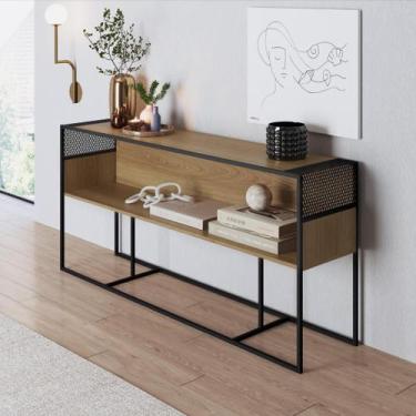 Imagem de Aparador Retrô com Vidro 160cm Industrial com Nicho Madeira/Aço York H