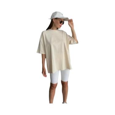Imagem de Camisetas Básicas Oversized Femininas Em 21 Cores 100% Algodão Branco 