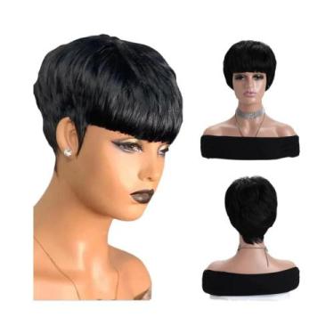 Imagem de Peruca Sintética Curta Cacheada Preta De 10 Polegadas Com Franja Para 