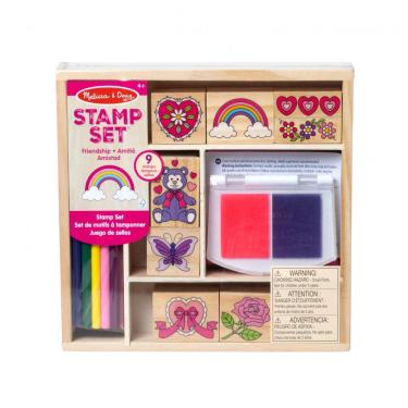 Imagem de Kit de Carimbos Infantil de Madeira com 9 Selos, 5 Lápis de Cor e Bloco de Carimbo de 2 Cores, Melissa & Doug