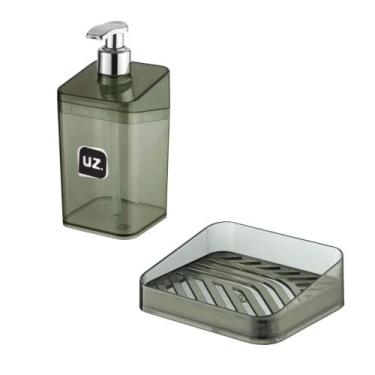 Imagem de Kit Banheiro Slim Translúcido Preto UZ Saboneteira e Porta Sabonete Lí