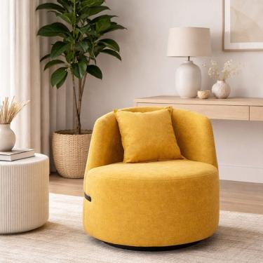 Imagem de Poltrona Giratória para Sala de Estar Laila Amarelo/Preto