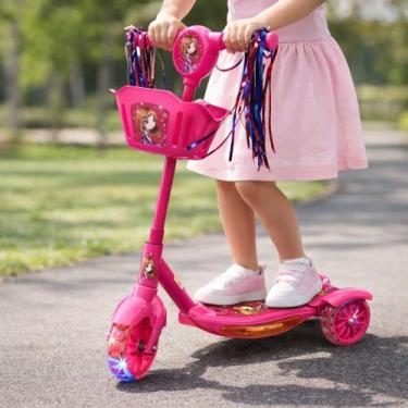 Imagem de Patinete Infantil 3 Rodas LED Dobrável Som Cesta Rosa Seguro - DDG