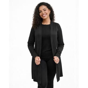 Imagem de Cardigan (Kimono) de suede Winter com abertura lateral Cor:PretoTamanh