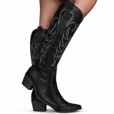 Imagem de Bota Feminina Country Cano Longo Com Bordado Cor:Preto Tamanho:36 - Je