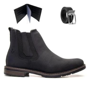 Imagem de Bota Masculina Chelsea Couro Legitimo Macio Casual Sola de Borracha Com Carteira e Cinto 5010-Masculino