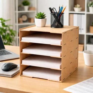 Imagem de Organizador de Mesa Folha Documentos em MDF com Divisórias - Expresso 