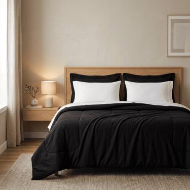 Imagem de Kit edredom colcha casal queen 05 peças dupla face super macio mais travesseiros 200 fios percal hip