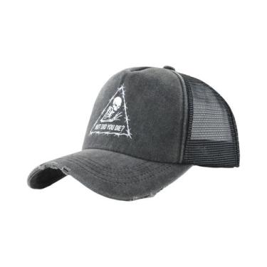 Imagem de Boné De Beisebol Unissex De Denim Lavado Com Estampa De Caveira, Respi