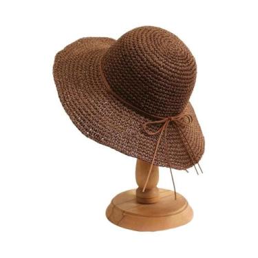 Imagem de Chapéu De Sol Feminino De Palha Com Aba Larga E Laço, Estilo Panamá, P