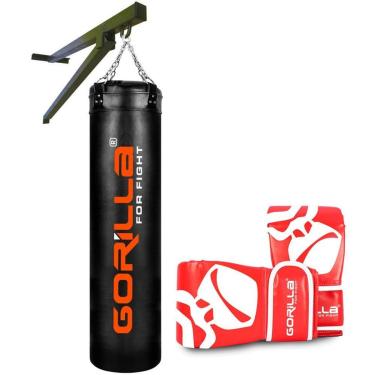 Imagem de Saco De Pancada Profissional Treino 180 Cm + Luva Bate Saco Pro Muay Thai + Suporte Parede Gorilla-Unissex