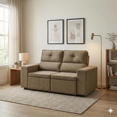 Imagem de Sofá 3 Lugares Bartira Vegas Revestido em Veludo Espuma D24 Assento Retrátil Encosto Re...