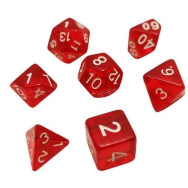 Imagem de Conjunto de 7 Dados de RPG Vermelho Translúcido - Geek Marketplace