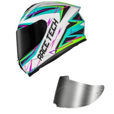 Imagem de Capacete Race Tech Hit Spark Branco e Verde Mais Viseira Prata Tamanho