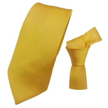 Imagem de Gravata Slim Social OEM Listrada em 100% Poliéster 140cm X 5cm Amarelo