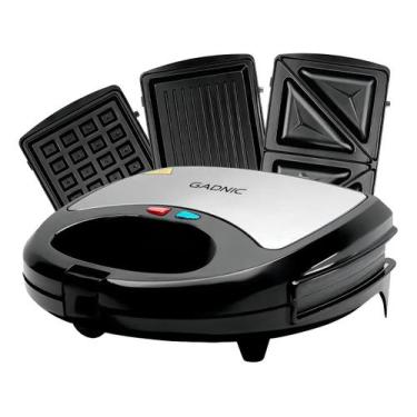Imagem de Sanduicheira Grill Elétrico Waffles Gadnic 3 Em 1 Cor Preto, 110V