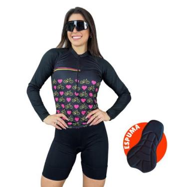 Imagem de Conjunto Feminino de Ciclismo Camisa Manga Longa e Bermuda de Espuma M