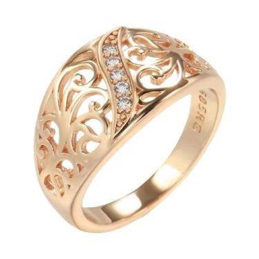 Imagem de Anel De Flor Oco Com Zircônia E Micro Cera Em Ouro Rosê Para Mulheres,