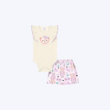 Imagem de Conjunto Body Manga Curta Ursinho e Shorts-Saia Bebê Menina Mundo Cint