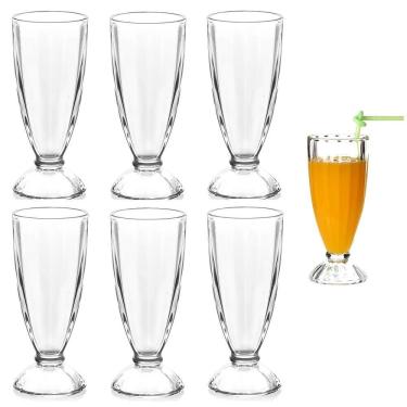 Imagem de Jogo de Taças de Vidro para Milk Shake Suco e Sobremesa 6 Peças 360ML Design Retrô Transparente Utibom