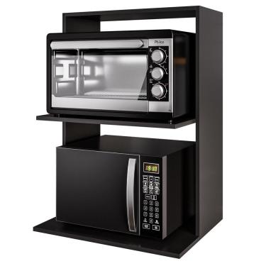 Imagem de Suporte para Micro-ondas Lauren 2 Prateleiras MDP 60cm Preto Milani Movelaria