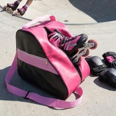 Imagem de Mochila Bolsa Para Patins Quad Infantil In Line Patinação Preta rosa -