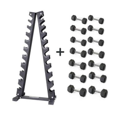 Imagem de Suporte Torre 10 Pares + Par Halter 5, 6, 7, 8, 9, 10 e 12,5kg - D1Fit