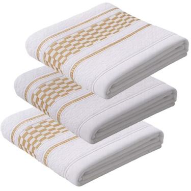 Imagem de Kit 03 Pano Copa KazzaVip Atoalhado 85% Algodão Com Barra Decorada Qua