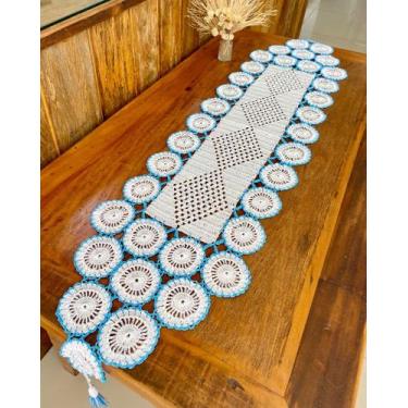 Imagem de Caminho De Mesa 1,50m Branco Com Detalhe Colorido Crochê - Maria Croch
