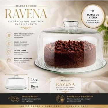 Imagem de Porta Bolo Torta Com Prato e Tampa De Vidro 28cm Boleira Ravena Festa 