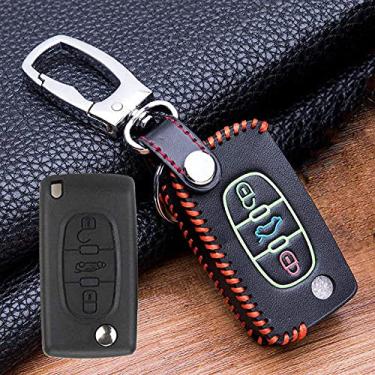 Imagem de WSWJDW Porta-chaves do carro capa porta-chaves Porta-chaves com anel, adequado para Peugeot 107 206 207 208 306 307 301 308S 407 2008 3008 4008 5008 RCZ Citroen C2 C3 C4 C5, B, vermelho