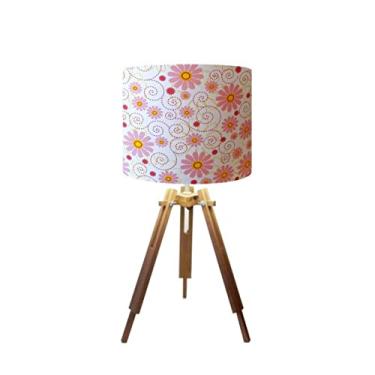Imagem de Abajur Mesa Tripé Madeira 60cm Cores Florais - Md1001 Cúpula Ø30