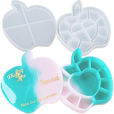 Imagem de Caixa de bugigangas de maçã, bandeja de silicone de resina com tampa para cimento de concreto, argila de polímero epóxi, estojo de armazenamento de joias faça você mesmo, 12 compartimentos 12 x 13 x 2