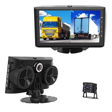 Imagem de XRC TECH Gravador de monitor DVR de caminhão de 7 polegadas, última reprodução de música BT e chamada telefônica com função mãos livres, 2 telas divididas podem exibir a visão da câmera frontal e traseira ao mesmo tempo.