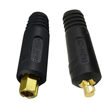 Imagem de RIVERWELD Conjunto de plugue e soquete de painel de cabo de soldagem TIG DKJ10-25 e EDKL10-25 200Amp com cor preta estilo Dinse-Style encaixe rápido, 2 peças