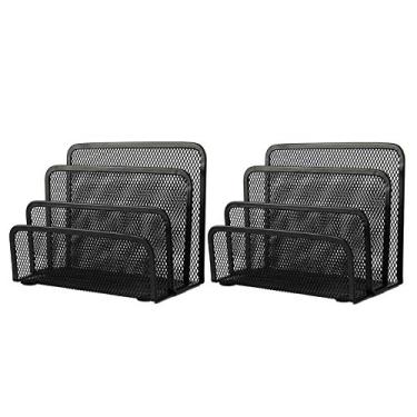 Imagem de VANRA — Conjunto de 2 separadores de cartas, organizador de arquivos de mesa de metal, empilhamento de papel, organizador de correio, 3 compartimentos (2 preto)