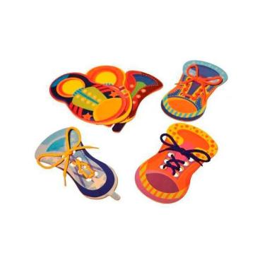 Imagem de Brinquedo Pedagógico Alinhavos Tênis Peças Mdf 6 Unidades
