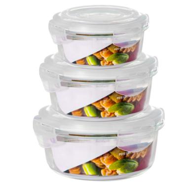 Imagem de Jogo 3 Tamanhos Pote Vidro Hermético Marmita Kit Redondo