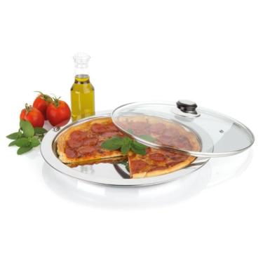 Imagem de Bandeja Suporte Servir Pizza Com Tampa Bandeja Inox 32 Cm