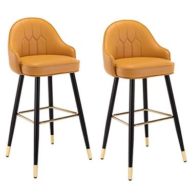 Imagem de Conjunto De 2 Bancos De Bar De Couro Pu, Banco De Bar De Altura De Balcão, Pernas De Metal Cromado Preto De Couro Nappa Com Apoio Para Os Pés, Cadeira De Ilha De Cozinha De 26" Para Café, Bar, Bar