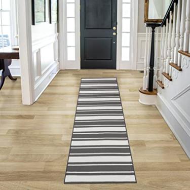 Imagem de Nautica Tufted Runner Rug - Gladwin Stripe| Modern Home Décor | Measures 26"x96" | Dark Grey and White