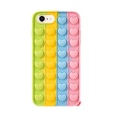 Imagem de Capa de celular Fidget Toys para iPhone 6/7/8, capa de telefone Pop It, capa protetora macia de silicone, alívio de pressão e ansiedade, capa protetora para celular (coração arco-íris