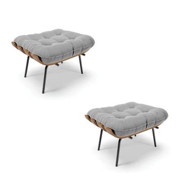 Imagem de Kit 02 Puffs Costela Suede Base Metálica Preto - D`Rossi