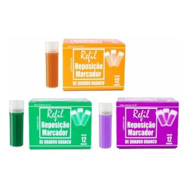 Imagem de Recarga Para Pincel Marcador De Quadro Branco Pilot Board Master 12 verde, 12 violeta, 12 laranja