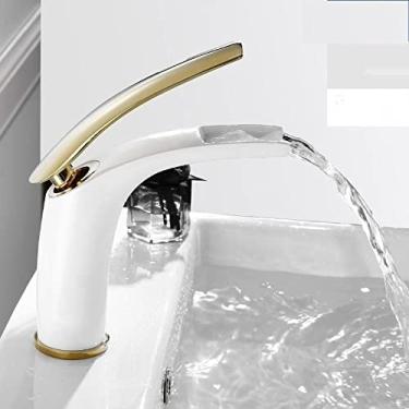 Imagem de Torneira da bacia do banheiro Branco e preto Cozimento em latão sólido Specail Pia Misturador Torneira Hot & Torneira de bacia de cachoeira fria, ouro branco curto, China