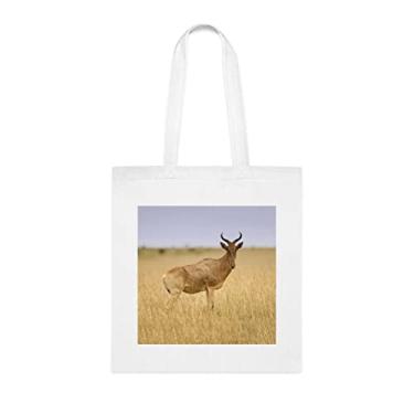 Imagem de Hartebeest In The Wilderness, Sacola Engraçada, Bolsa de Ombro, Sacolas Reutilizáveis, Cesta de Aniversário de Natal, Branco